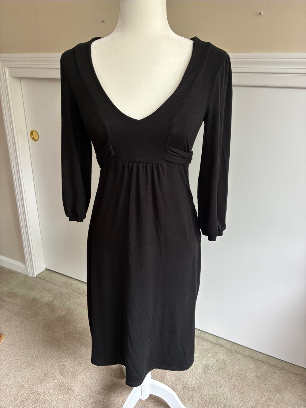 GAP Black V-Neck Long Sleeve Midi Dress with Empire Seam